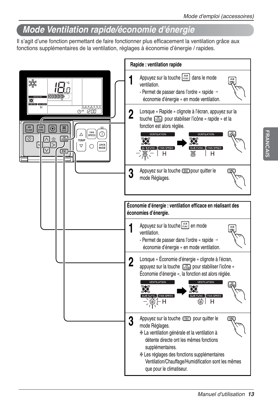 Mode ventilation rapide/économie d'énergie | LG LZ-H080GBA2 User Manual | Page 79 / 177