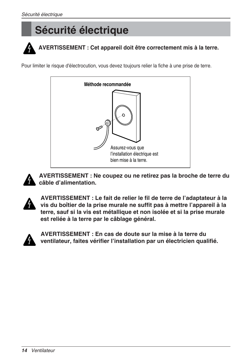 Sécurité électrique | LG LZ-H080GBA2 User Manual | Page 80 / 177