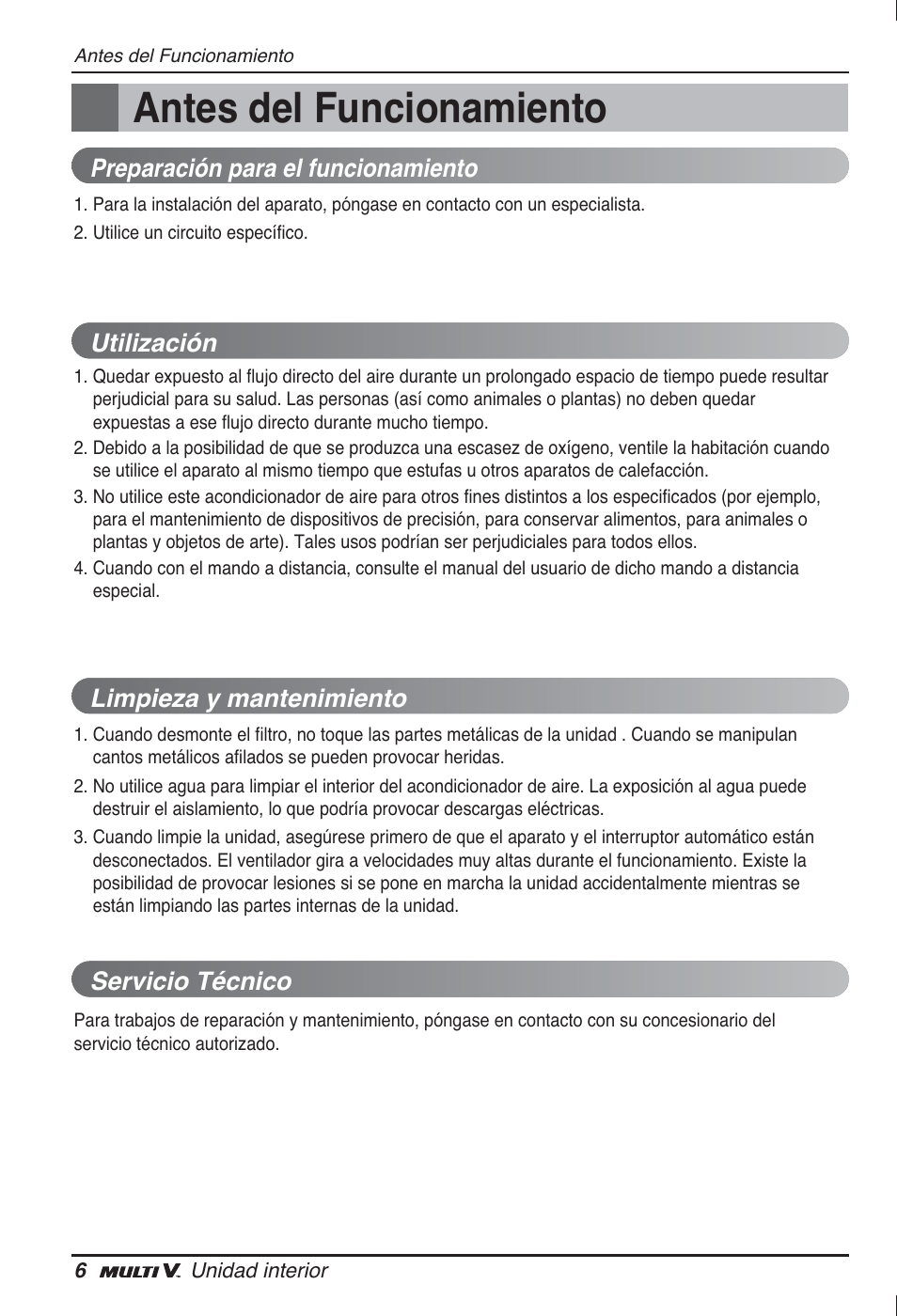 Antes del funcionamiento | LG ARNU12GL2G2 User Manual | Page 26 / 91