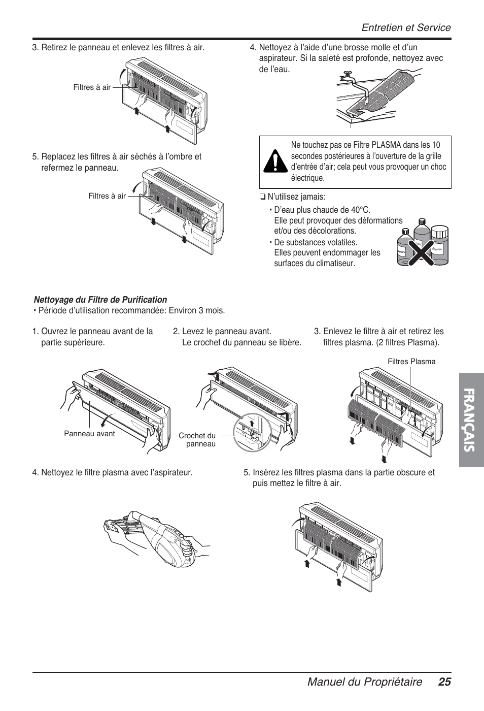 Français, Manuel du propriétaire 25, Entretien et service | LG FM15AH-UL3 User Manual | Page 115 / 147