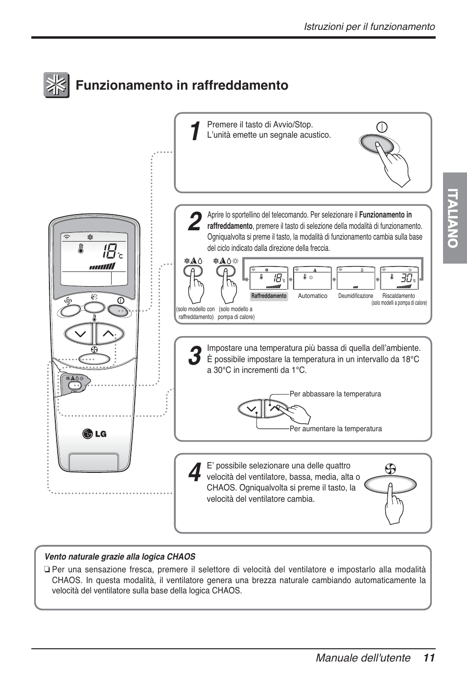 Italiano, Funzionamento in raffreddamento | LG FM15AH-UL3 User Manual | Page 39 / 147