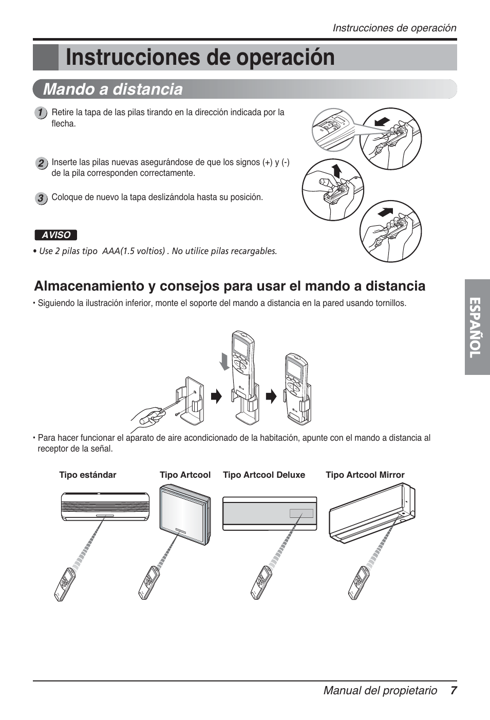 Instrucciones de operación, Mando a distancia, Español | LG FM15AH-UL3 User Manual | Page 63 / 147