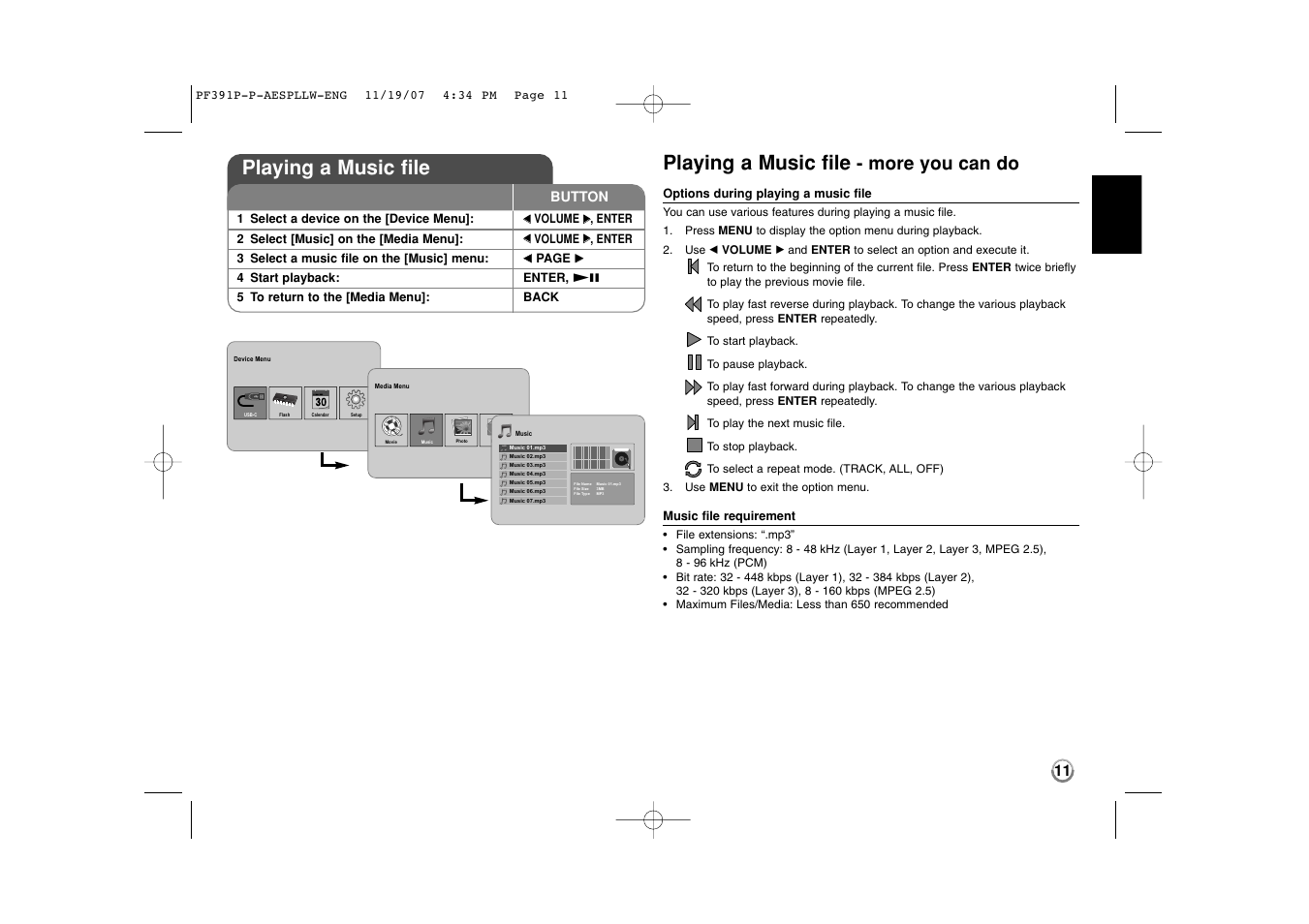 Playing a music file, More you can do | LG PF391 User Manual | Page 11 / 32