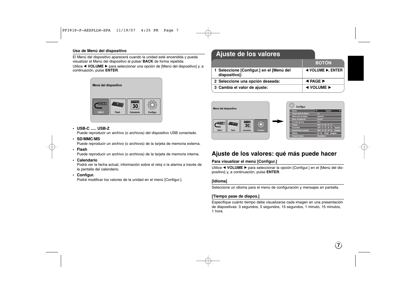 Ajuste de los valores, Ajuste de los valores: qué más puede hacer | LG PF391 User Manual | Page 23 / 32