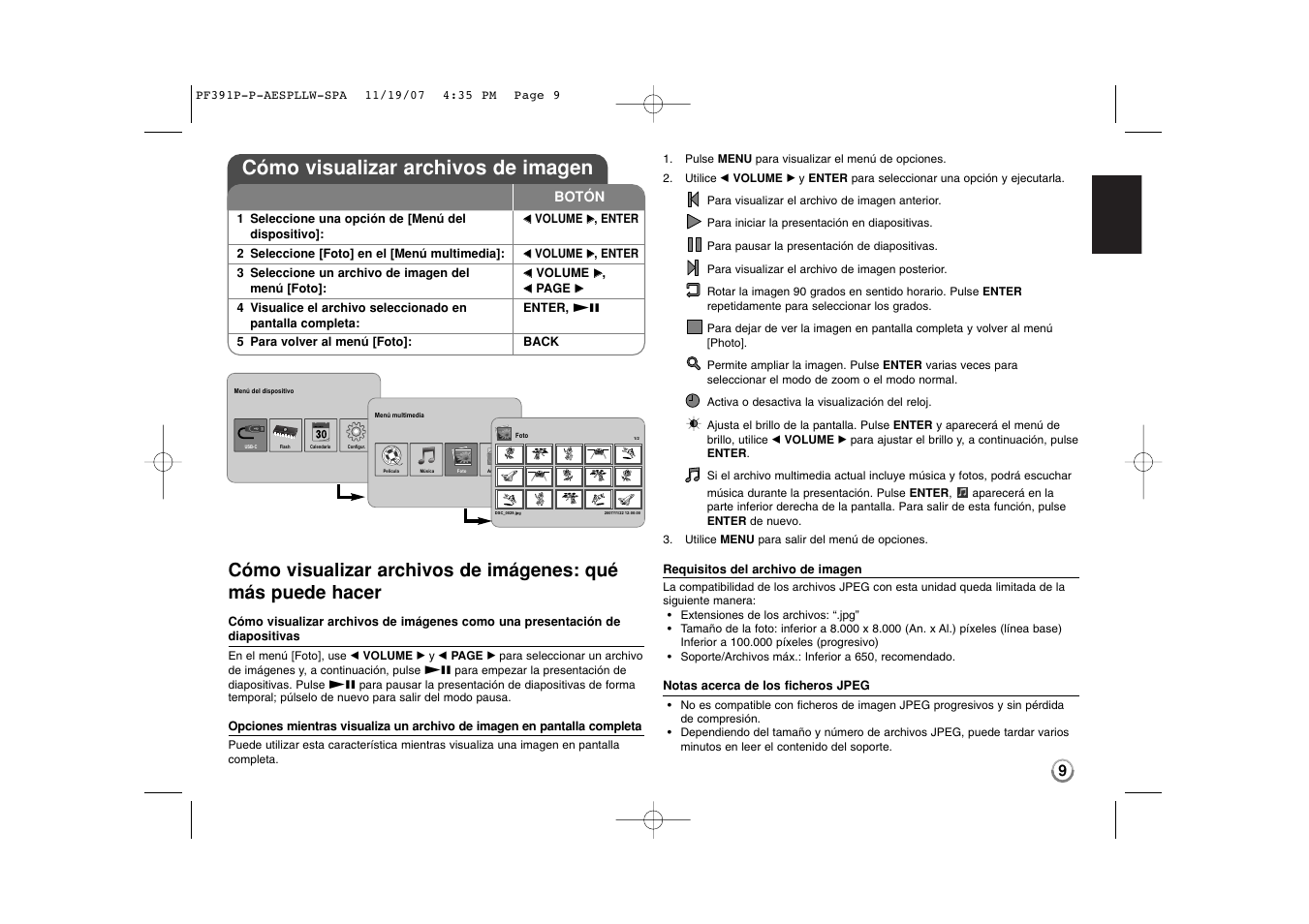 Cómo visualizar archivos de imagen | LG PF391 User Manual | Page 25 / 32