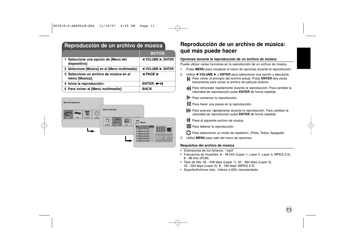 Reproducción de un archivo de música | LG PF391 User Manual | Page 27 / 32