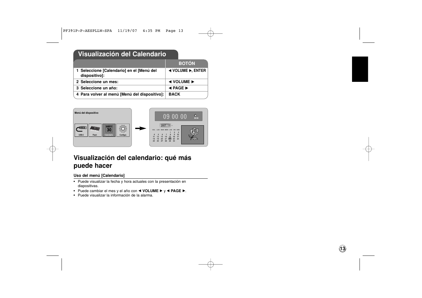 Visualización del calendario: qué más puede hacer, Visualización del calendario | LG PF391 User Manual | Page 29 / 32