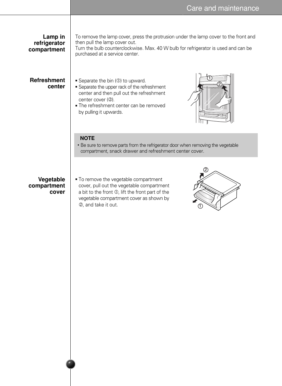 00 suggestion on food storage, Care and maintenance | LG GR-L217LCX User Manual | Page 22 / 85