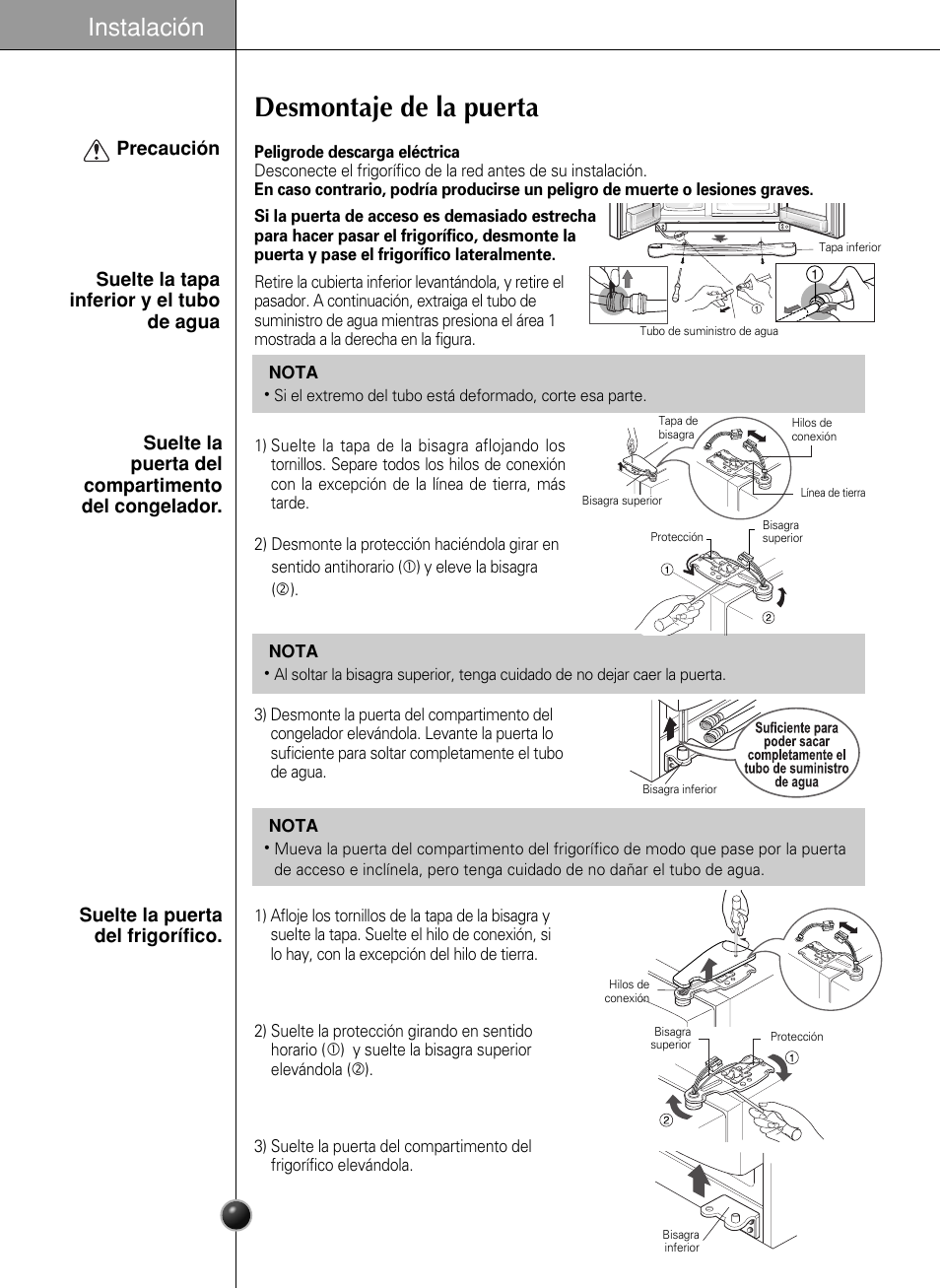 Desmontaje de la puerta, Instalación | LG GR-L217LCX User Manual | Page 34 / 85