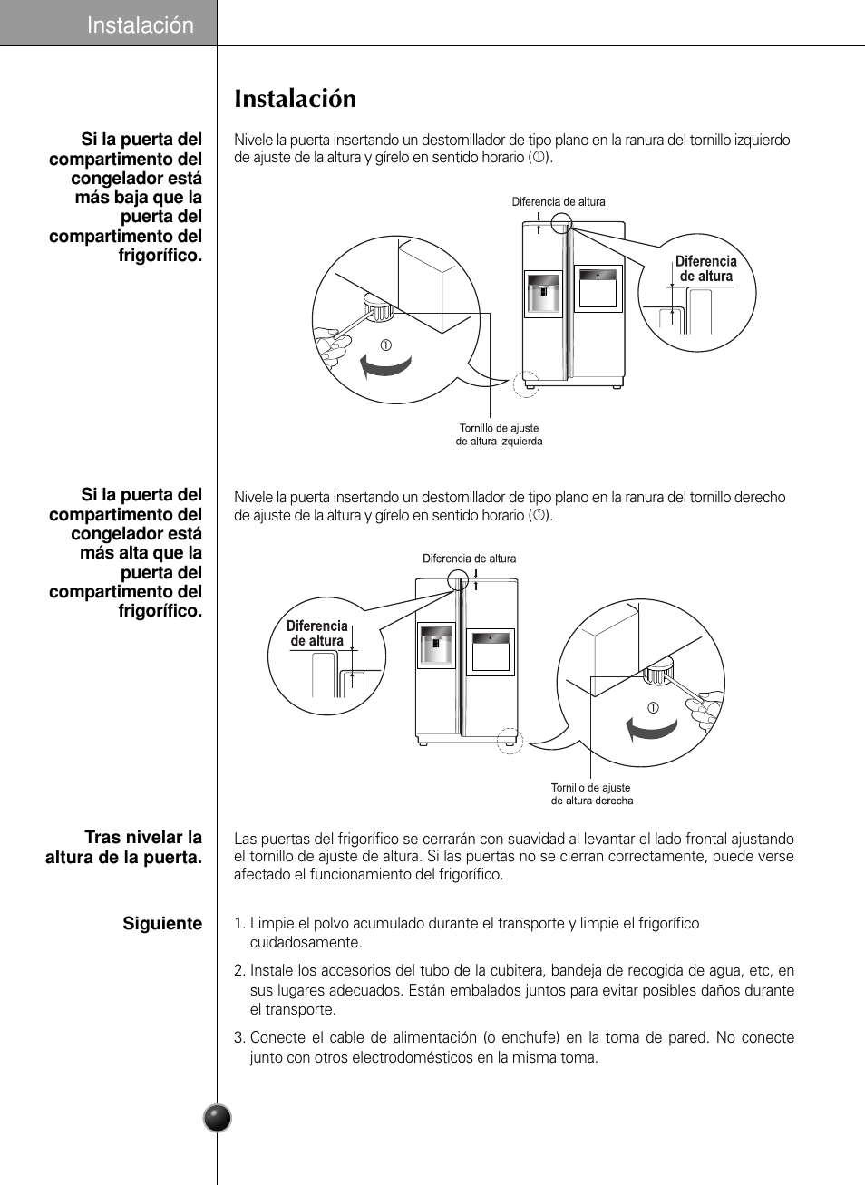 Instalación | LG GR-L217LCX User Manual | Page 36 / 85