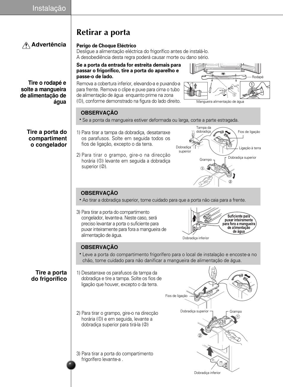 Retirar a porta, Instalação | LG GR-L217LCX User Manual | Page 63 / 85