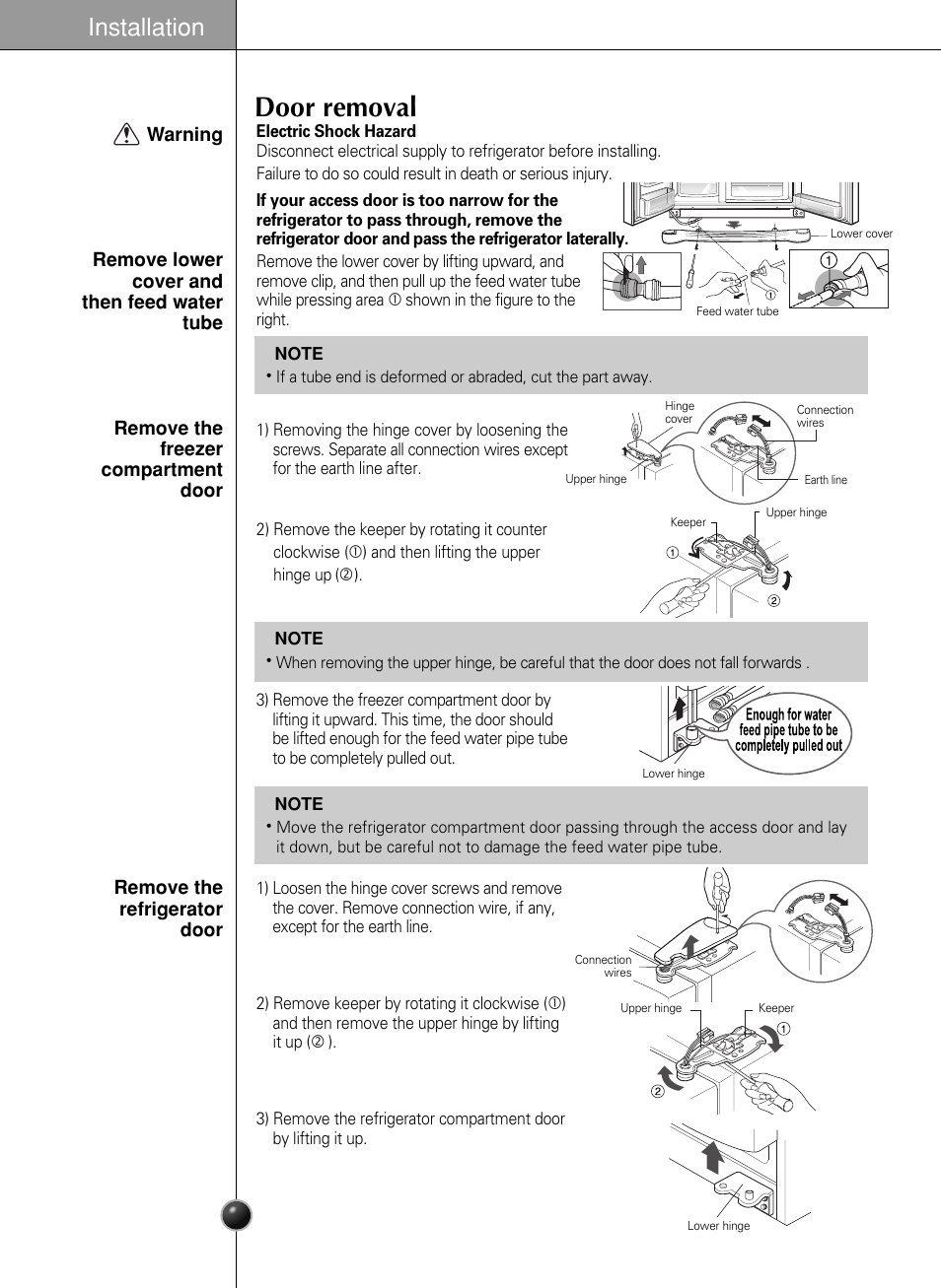 Door removal, Installation | LG GR-L217LCX User Manual | Page 7 / 85