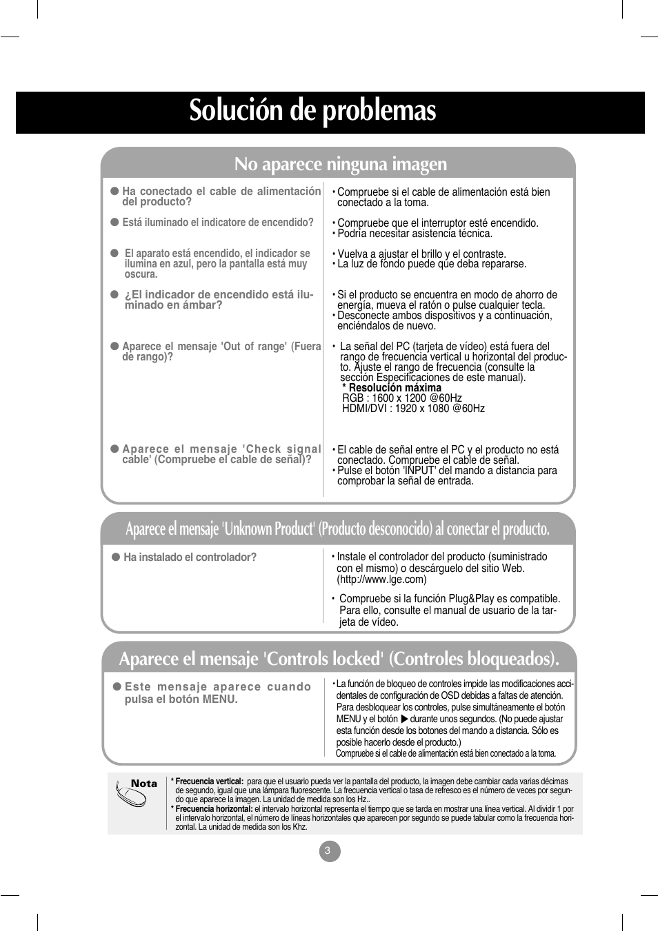 Solución de problemas, No aparece ninguna imagen | LG M4212C-BA User Manual | Page 34 / 67