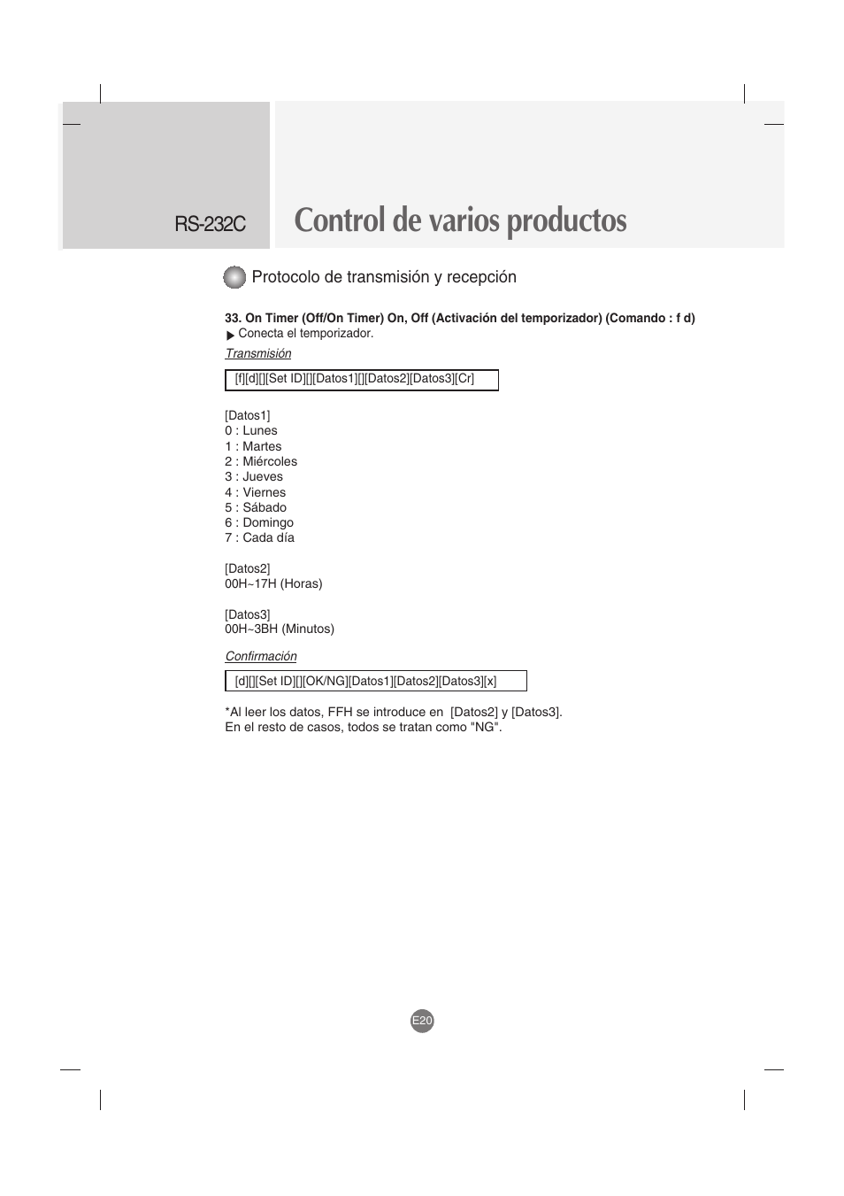 Control de varios productos, Rs-232c | LG M4212C-BA User Manual | Page 60 / 67