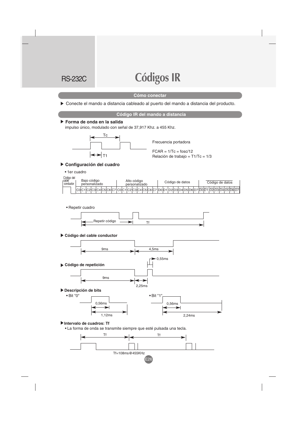 Códigos ir, Rs-232c | LG M4212C-BA User Manual | Page 66 / 67