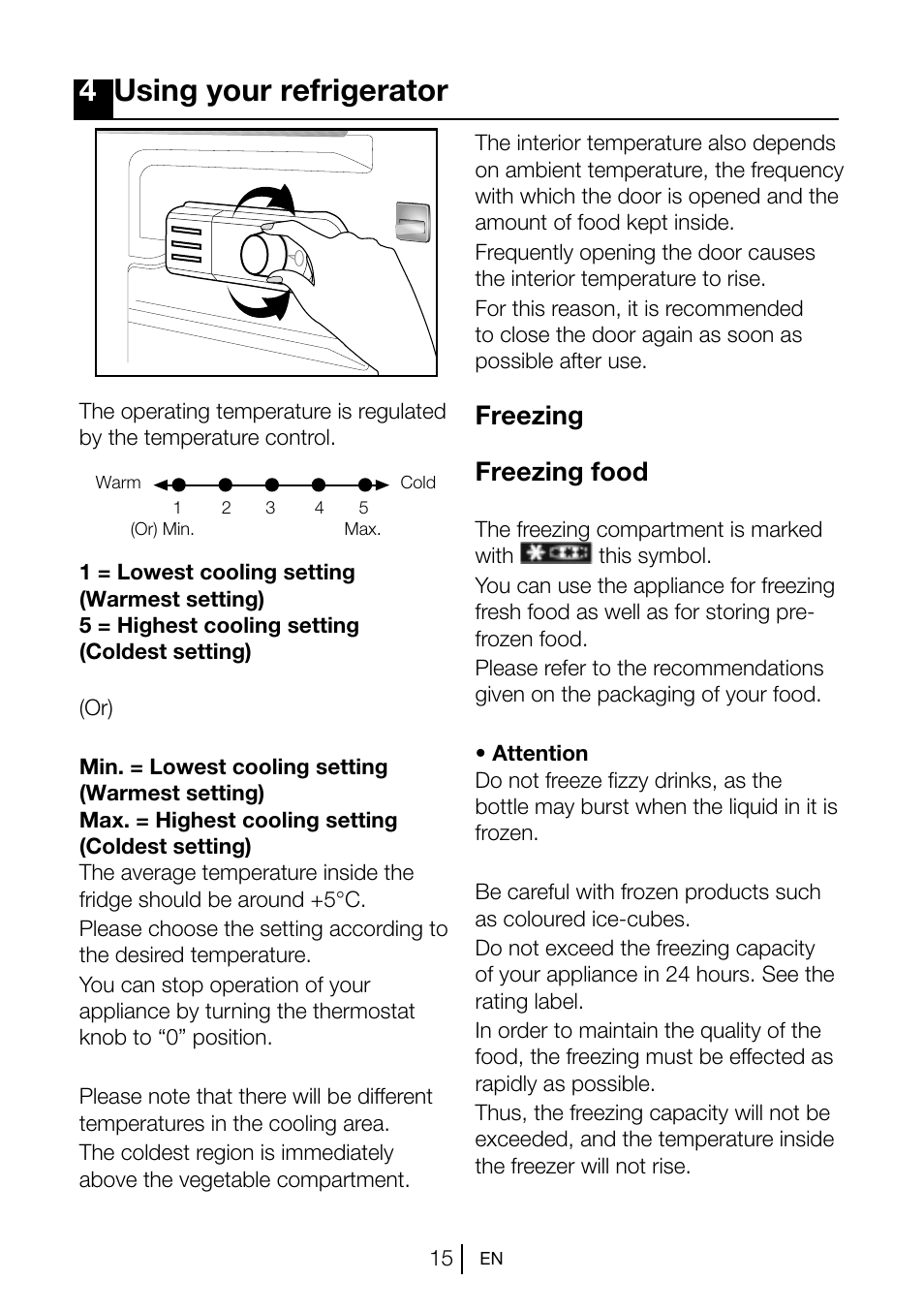 4using your refrigerator, Freezing freezing food | Beko TSE 1282 User Manual | Page 16 / 89