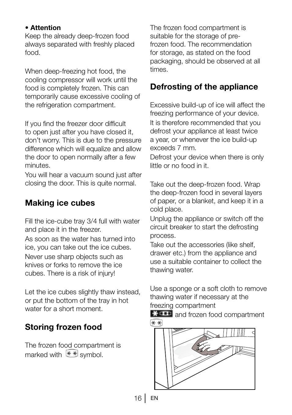 Making ice cubes, Storing frozen food, Defrosting of the appliance | Beko TSE 1282 User Manual | Page 17 / 89