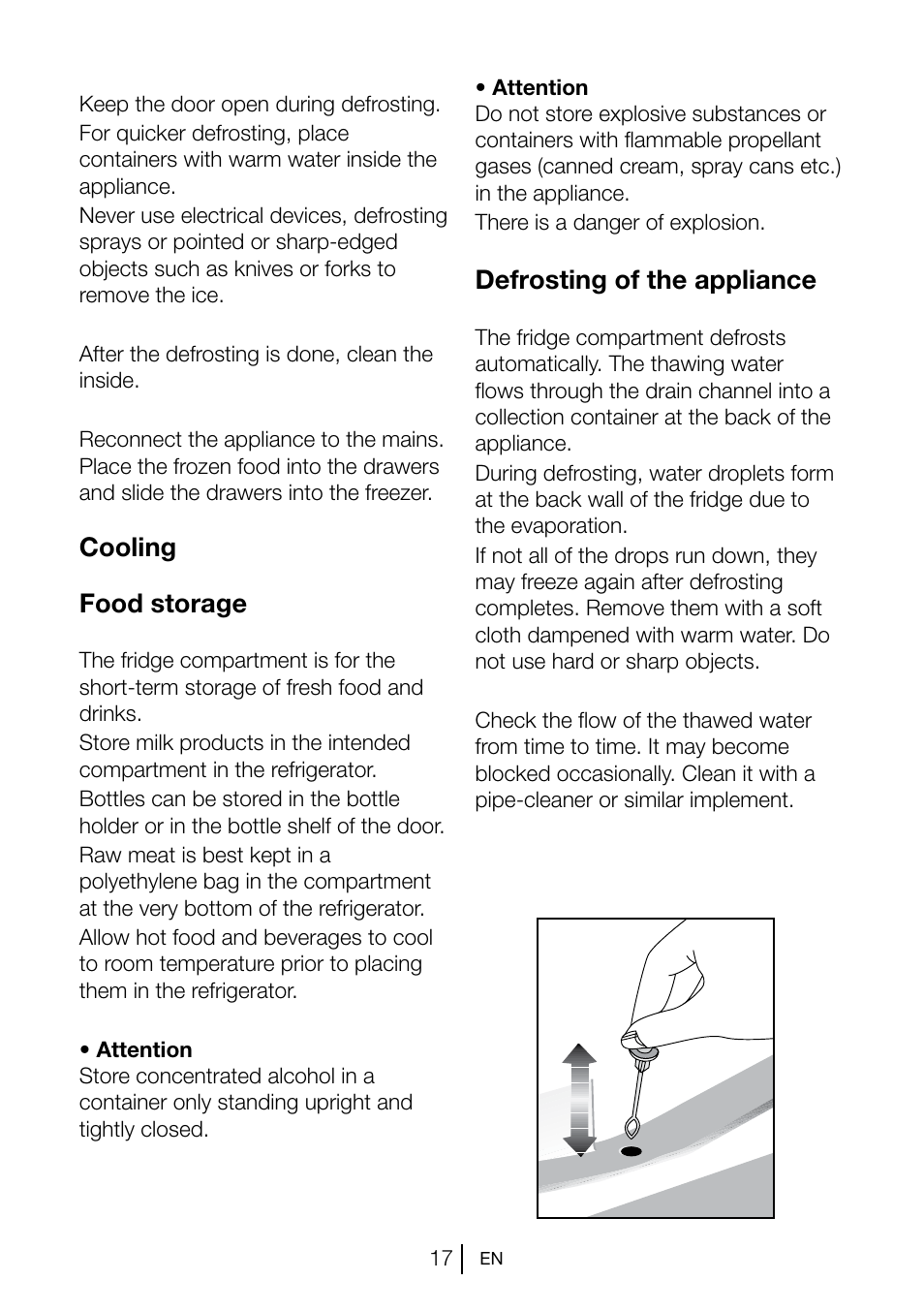 Cooling food storage, Defrosting of the appliance | Beko TSE 1282 User Manual | Page 18 / 89