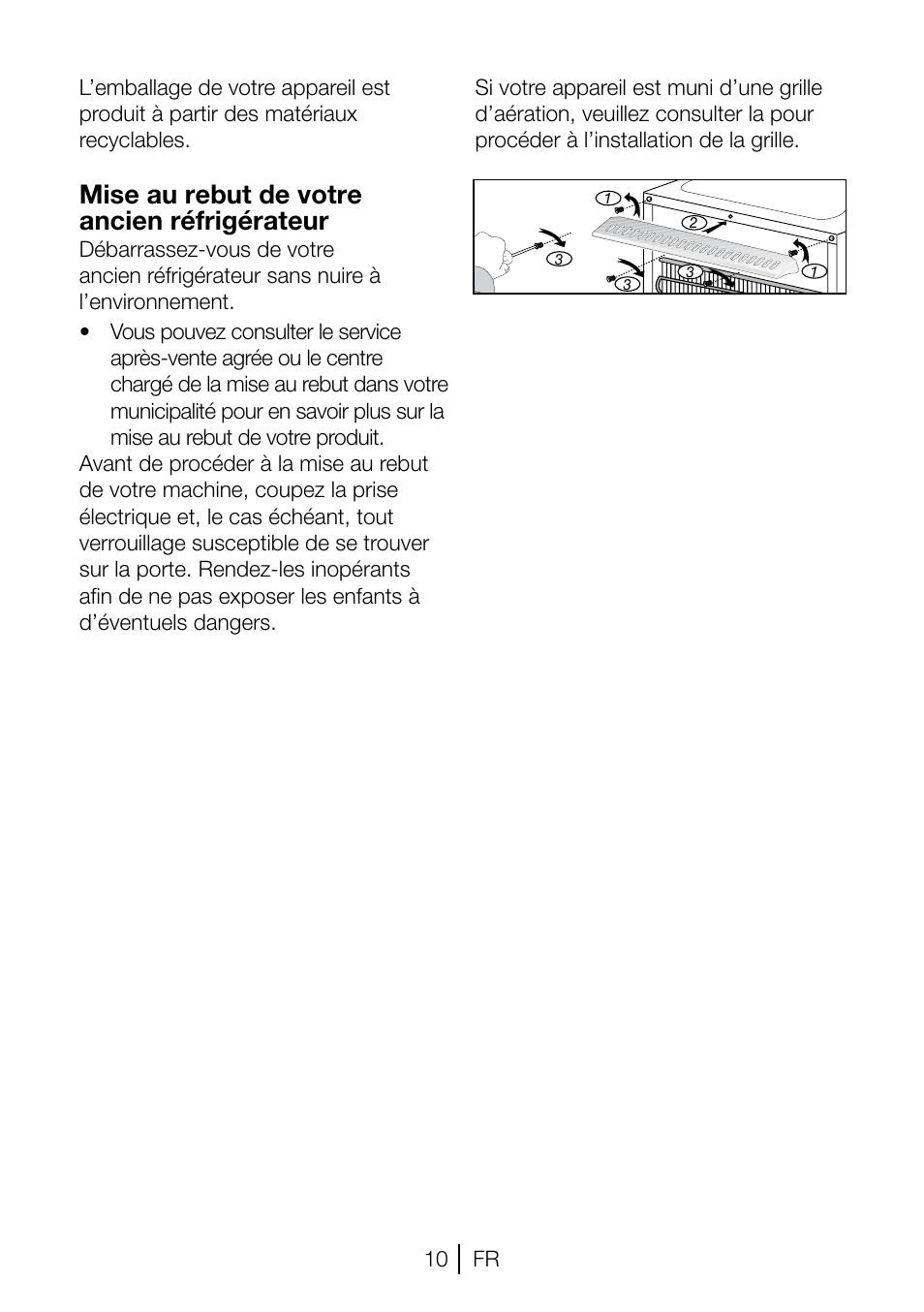 Mise au rebut de votre ancien réfrigérateur | Beko TSE 1282 User Manual | Page 32 / 89