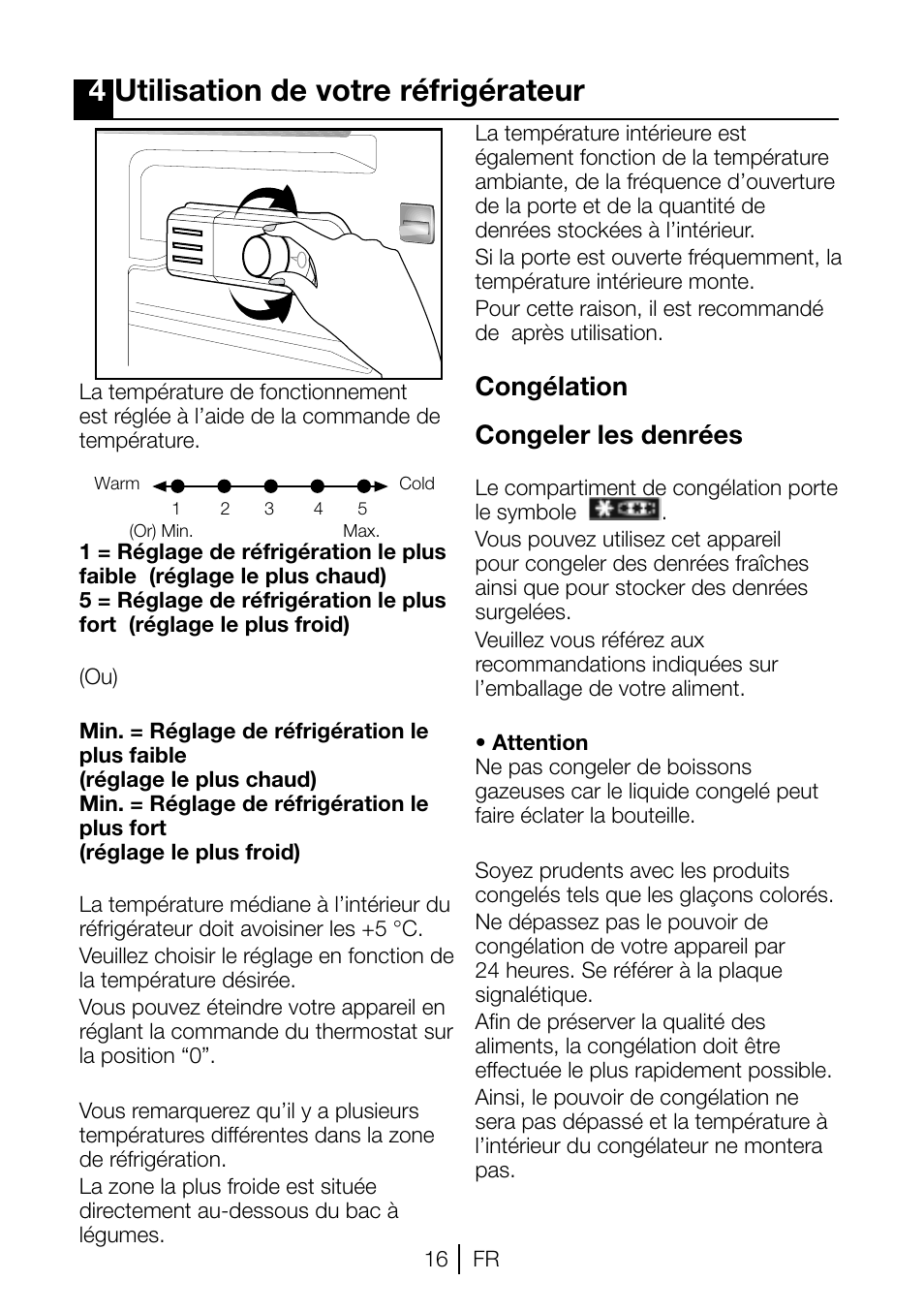 4utilisation de votre réfrigérateur, Congélation congeler les denrées | Beko TSE 1282 User Manual | Page 38 / 89