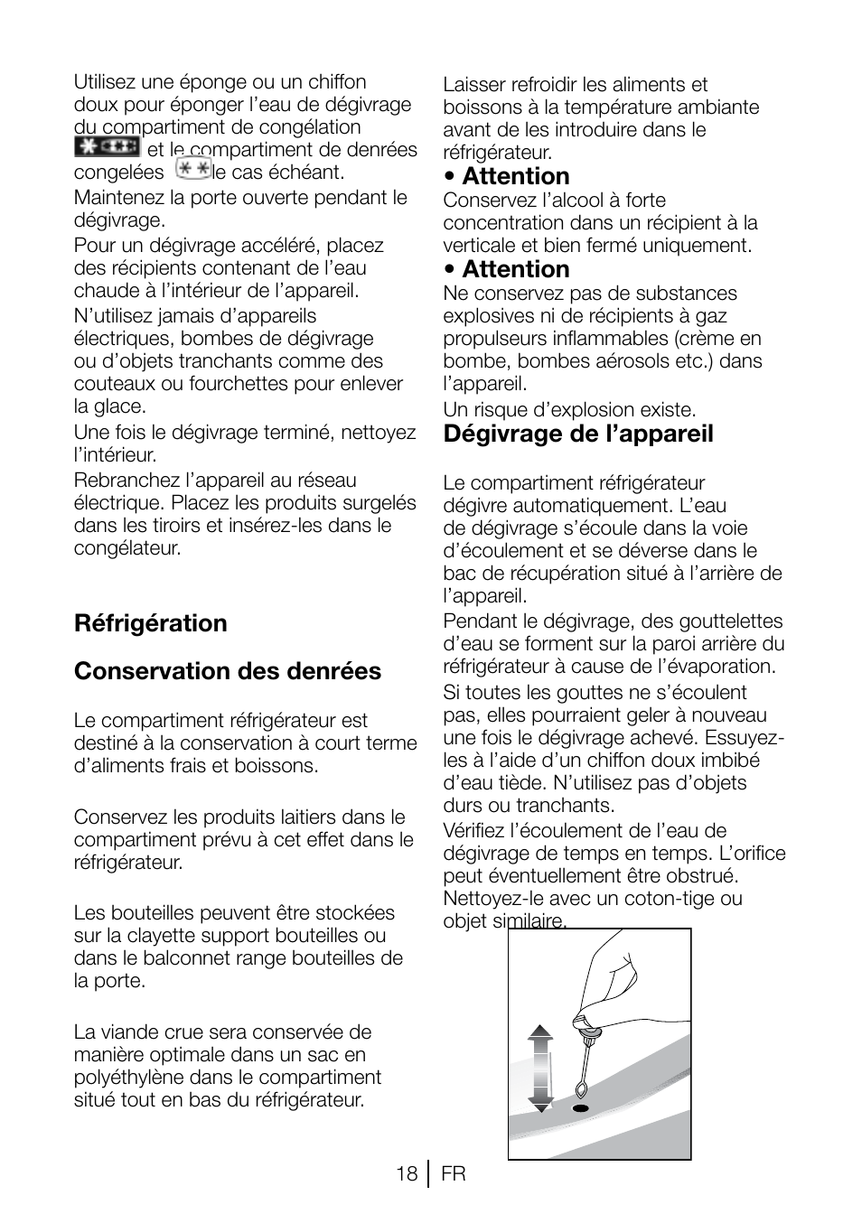 Attention, Dégivrage de l’appareil, Réfrigération conservation des denrées | Beko TSE 1282 User Manual | Page 40 / 89