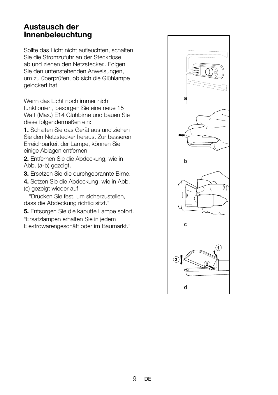 Austausch der innenbeleuchtung | Beko TSE 1282 User Manual | Page 54 / 89