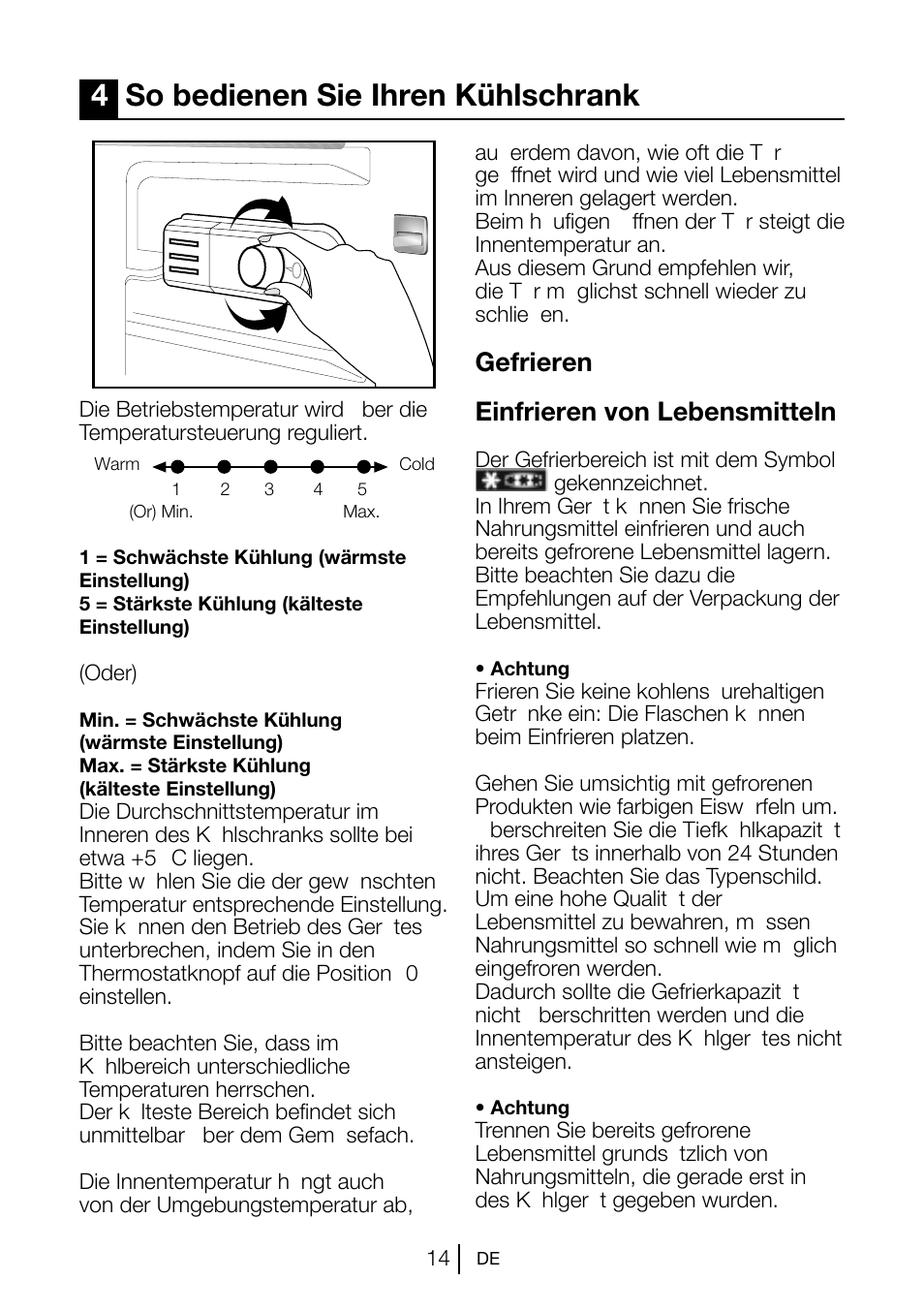 4so bedienen sie ihren kühlschrank, Gefrieren einfrieren von lebensmitteln | Beko TSE 1282 User Manual | Page 59 / 89