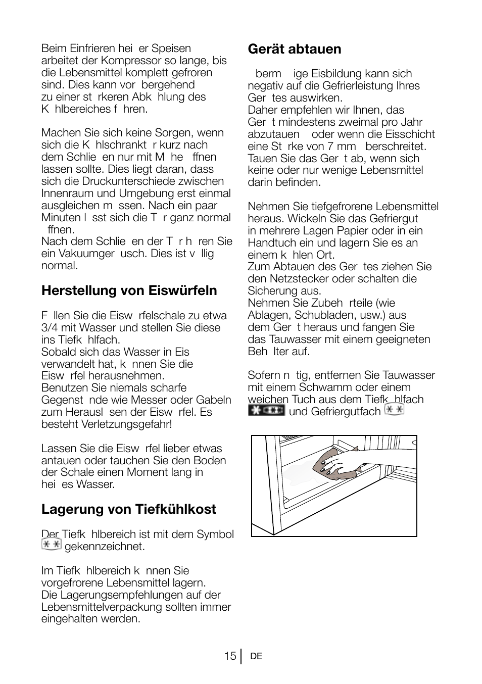 Herstellung von eiswürfeln, Lagerung von tiefkühlkost, Gerät abtauen | Beko TSE 1282 User Manual | Page 60 / 89