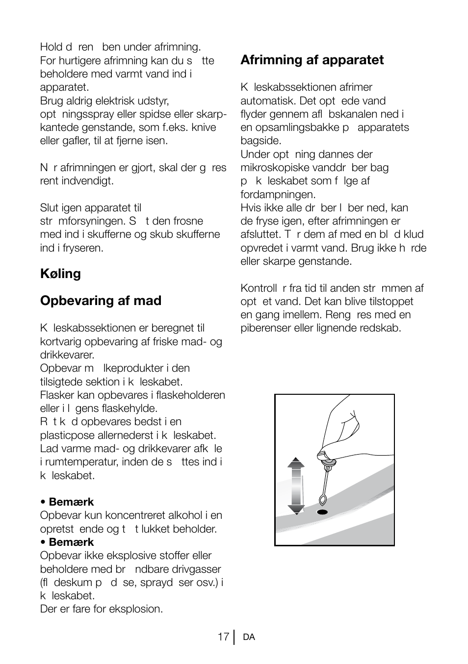 Køling opbevaring af mad, Afrimning af apparatet | Beko TSE 1282 User Manual | Page 83 / 89