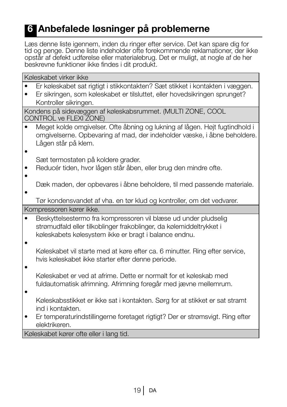 6anbefalede løsninger på problemerne | Beko TSE 1282 User Manual | Page 85 / 89