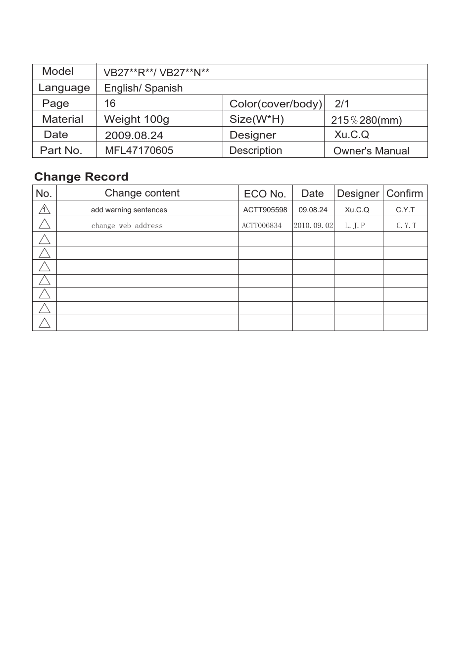 LG VB2718RT User Manual | 17 pages