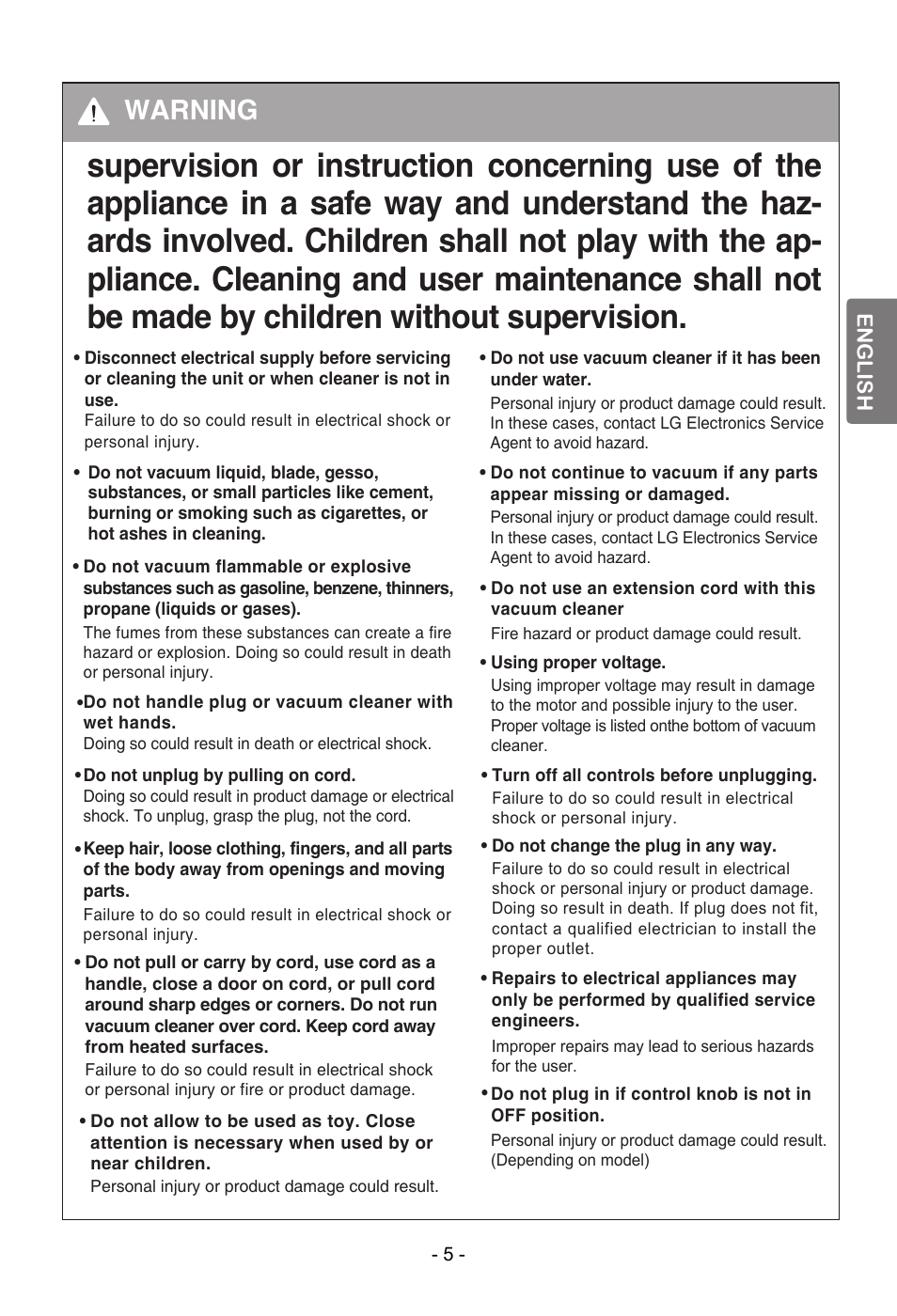 Warning | LG VB2718RT User Manual | Page 6 / 17