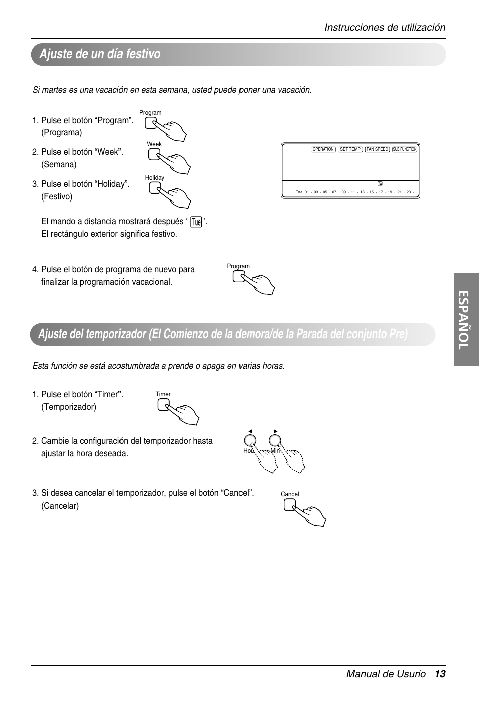 Español, Manual de usurio 13, Instrucciones de utilización | LG MB09AHB User Manual | Page 13 / 31