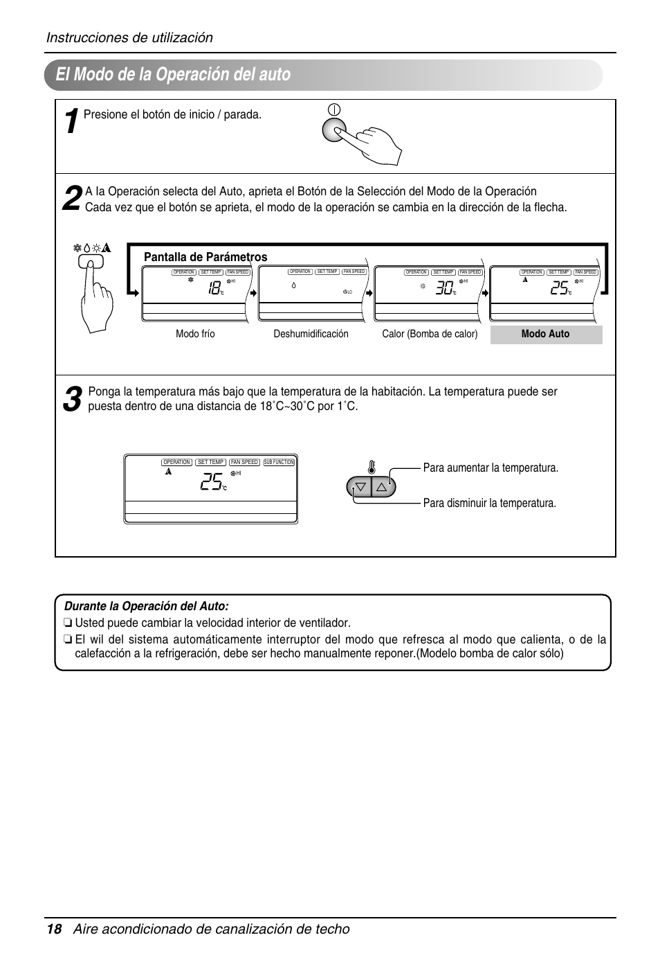 El modo de la operación del auto, Presione el botón de inicio / parada | LG MB09AHB User Manual | Page 18 / 31