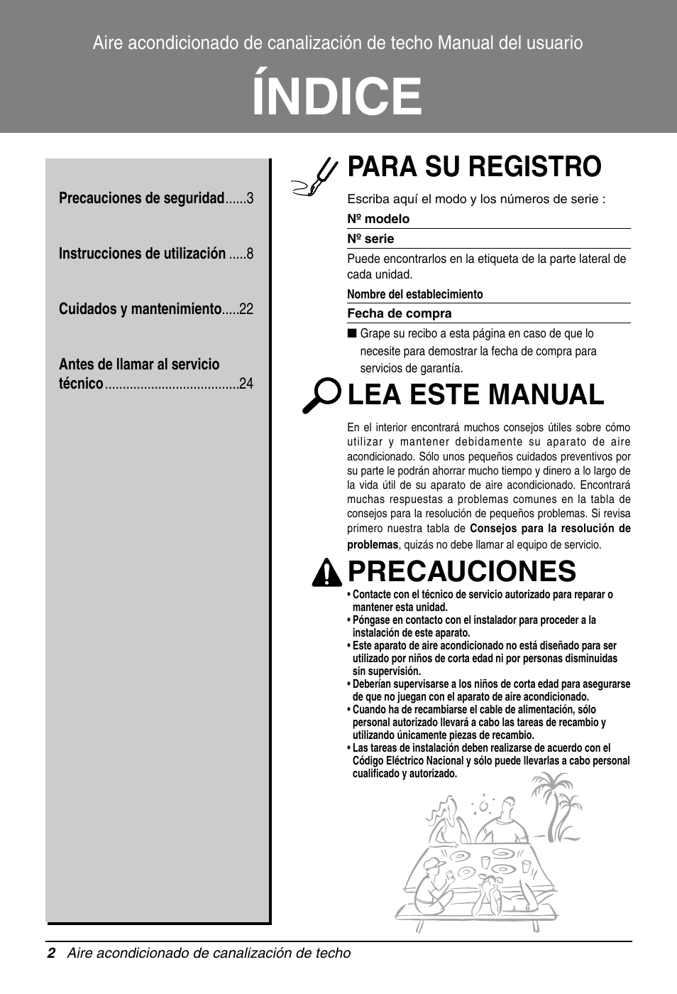 Índice, Para su registro, Lea este manual | Precauciones | LG MB09AHB User Manual | Page 2 / 31