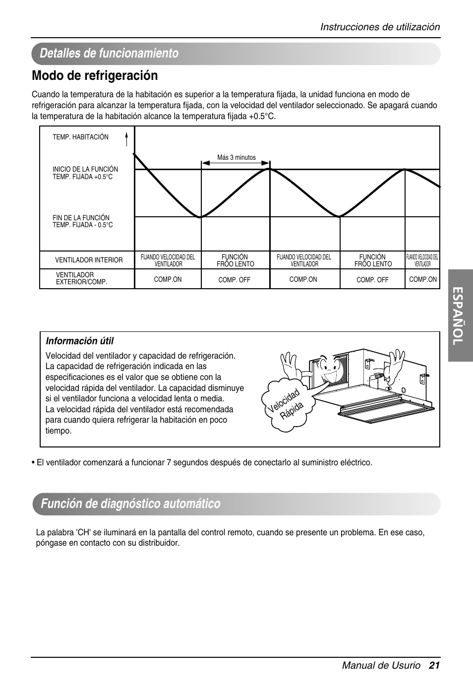 Español, Modo de refrigeración | LG MB09AHB User Manual | Page 21 / 31