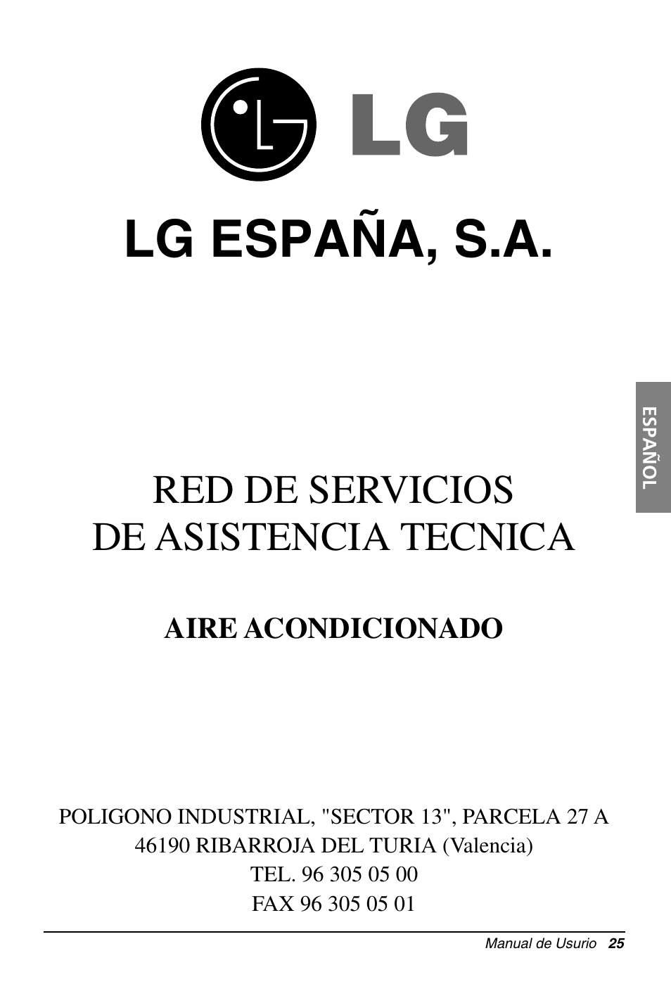 Lg españa, s.a, Red de servicios de asistencia tecnica | LG MB09AHB User Manual | Page 25 / 31