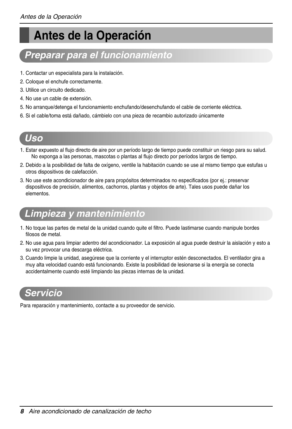 Antes de la operación | LG MB09AHB User Manual | Page 8 / 31