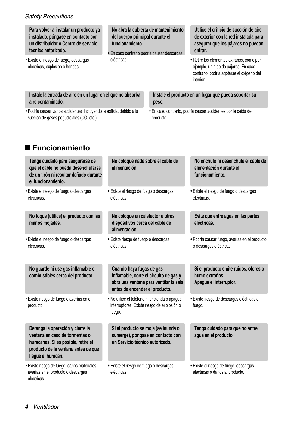 Funcionamiento | LG LZ-H100GBA1 User Manual | Page 4 / 23