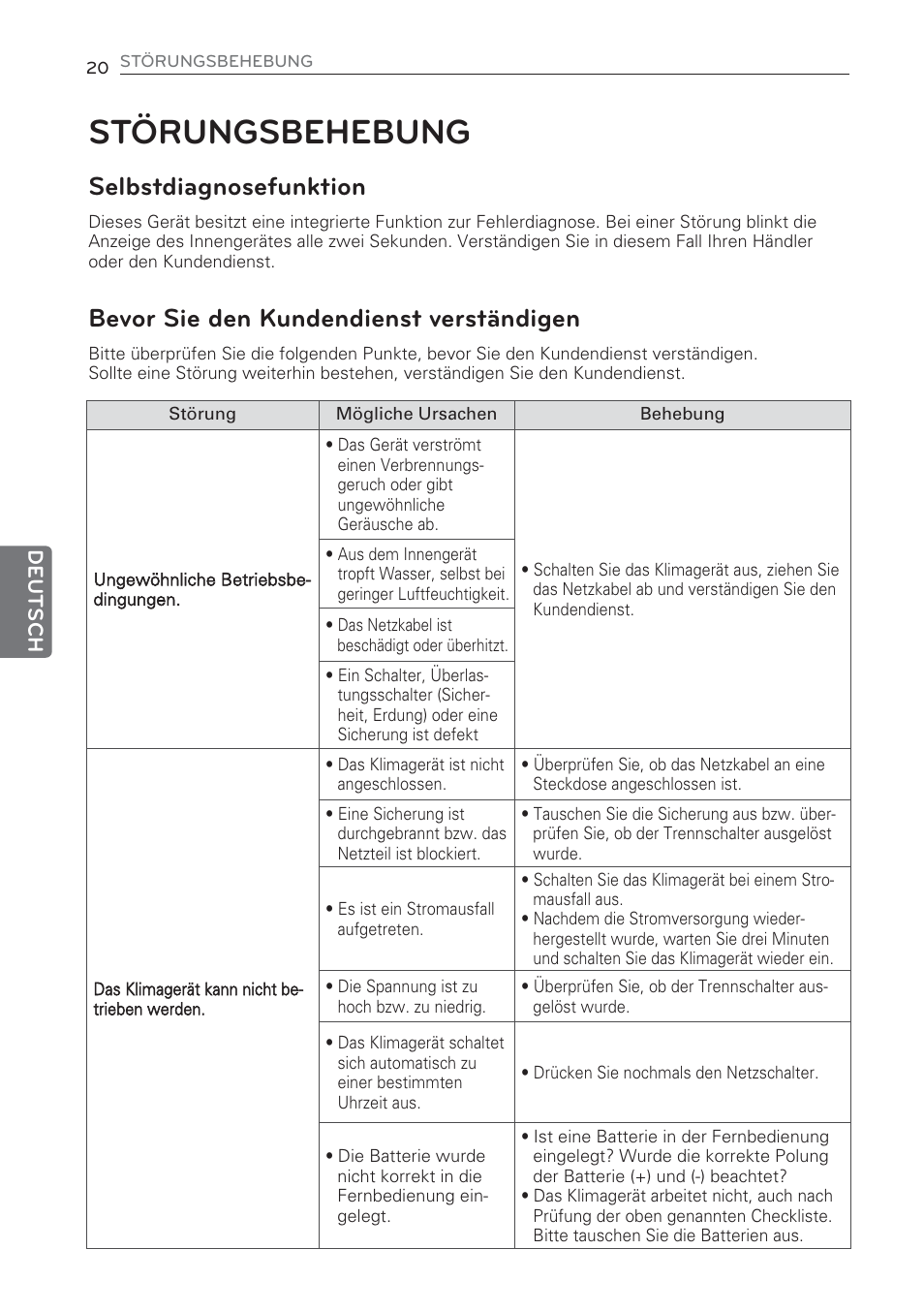 Störungsbehebung, Selbstdiagnosefunktion, Bevor sie den kundendienst verständigen | LG MS07AQ User Manual | Page 108 / 221