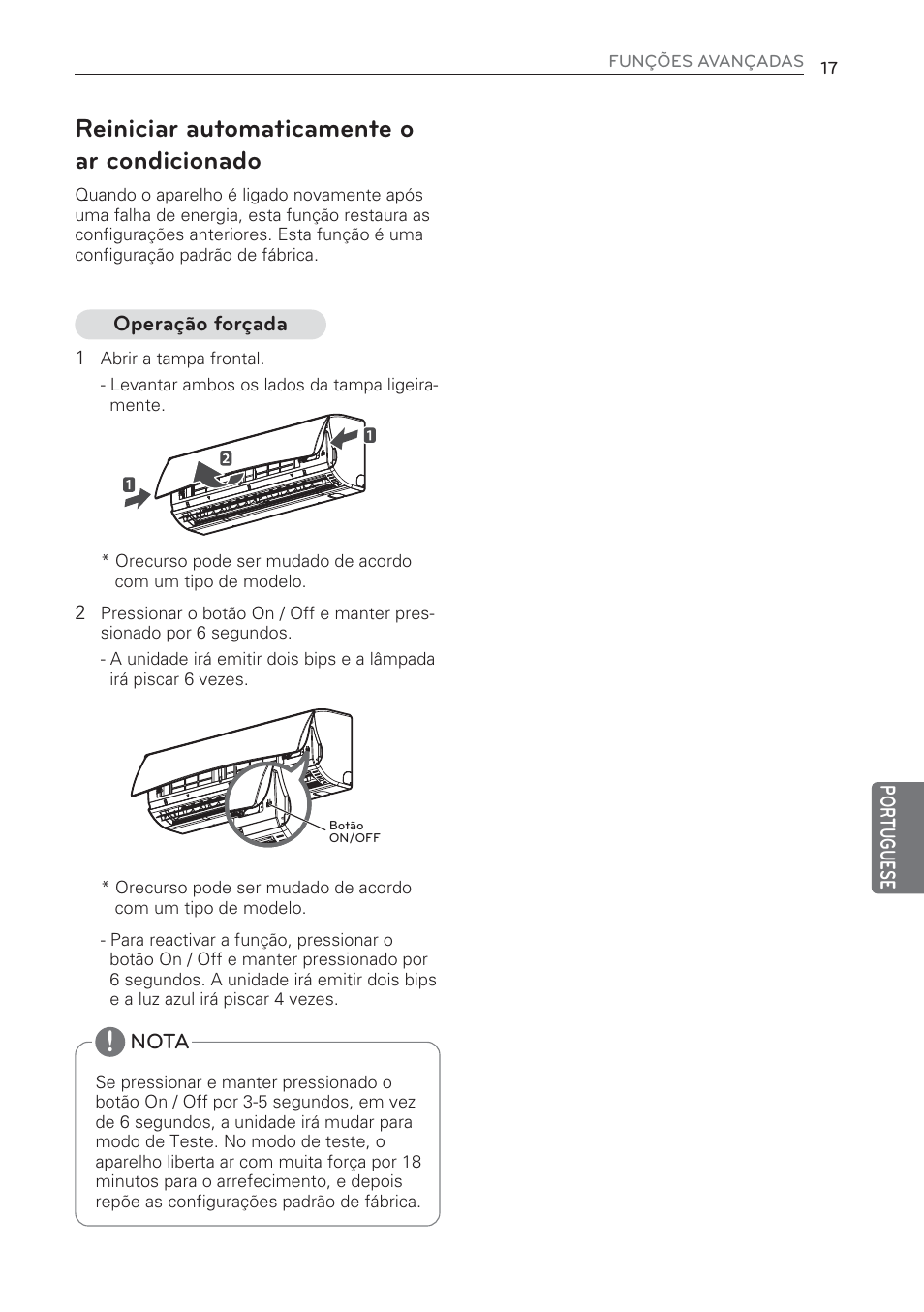 Reiniciar automaticamente o ar condicionado | LG MS07AQ User Manual | Page 149 / 221