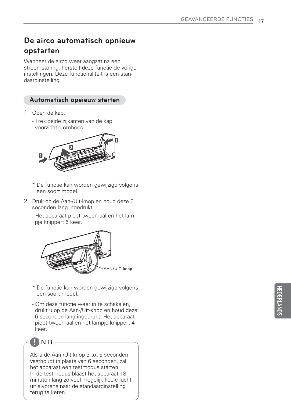 De airco automatisch opnieuw opstarten | LG MS07AQ User Manual | Page 171 / 221