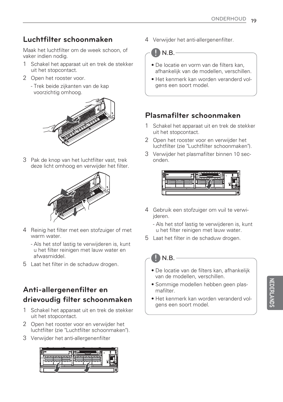 Luchtfilter schoonmaken, Plasmafilter schoonmaken | LG MS07AQ User Manual | Page 173 / 221