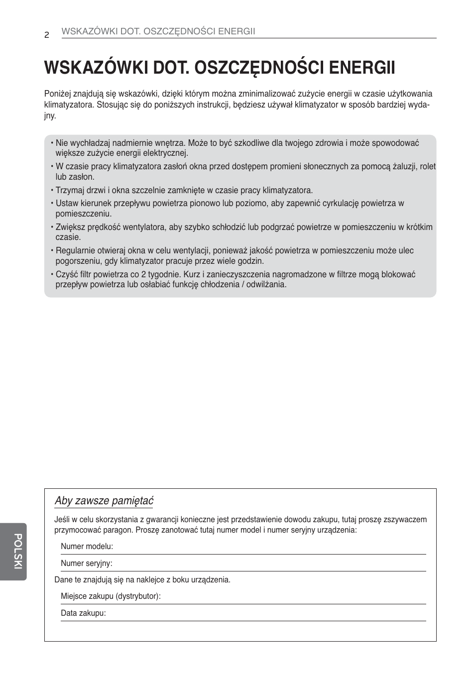 Wskazówki dot. oszczędności energii | LG MS07AQ User Manual | Page 178 / 221