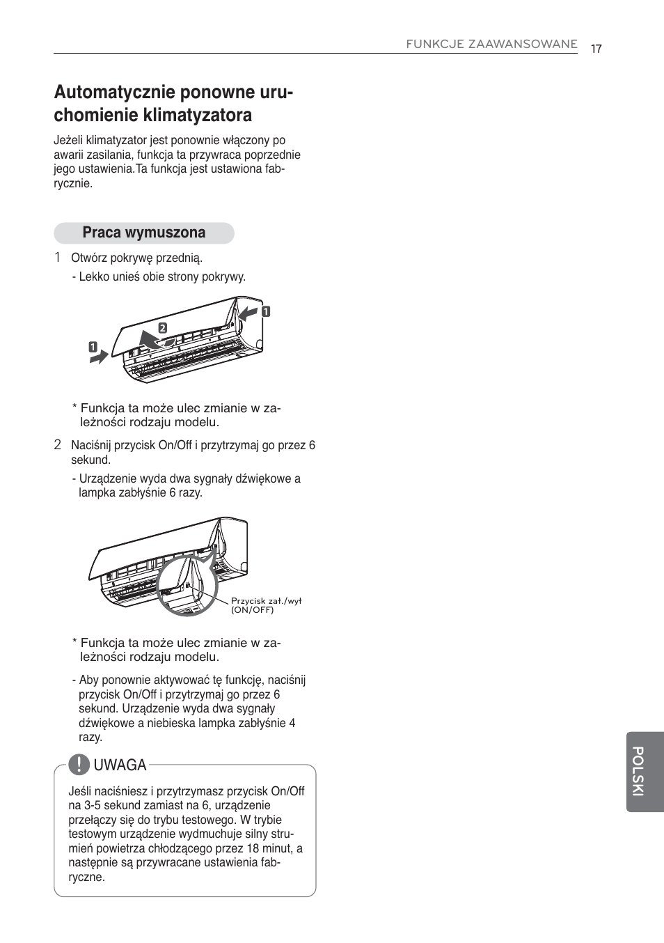 Automatycznie ponowne uru- chomienie klimatyzatora | LG MS07AQ User Manual | Page 193 / 221