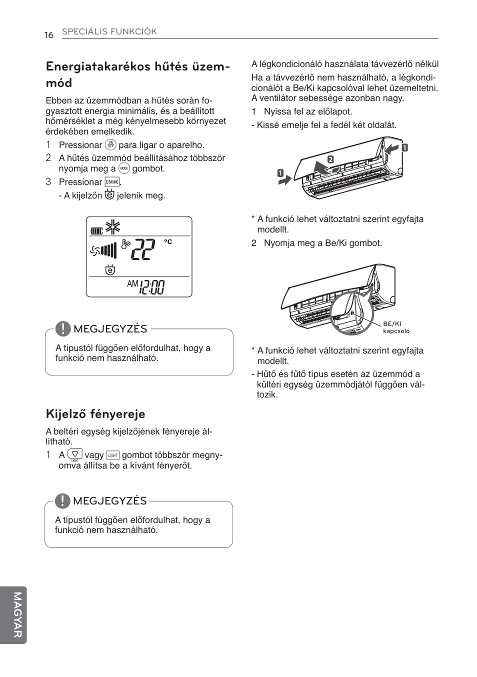 Energiatakarékos hűtés üzem- mód, Kijelző fényereje | LG MS07AQ User Manual | Page 214 / 221