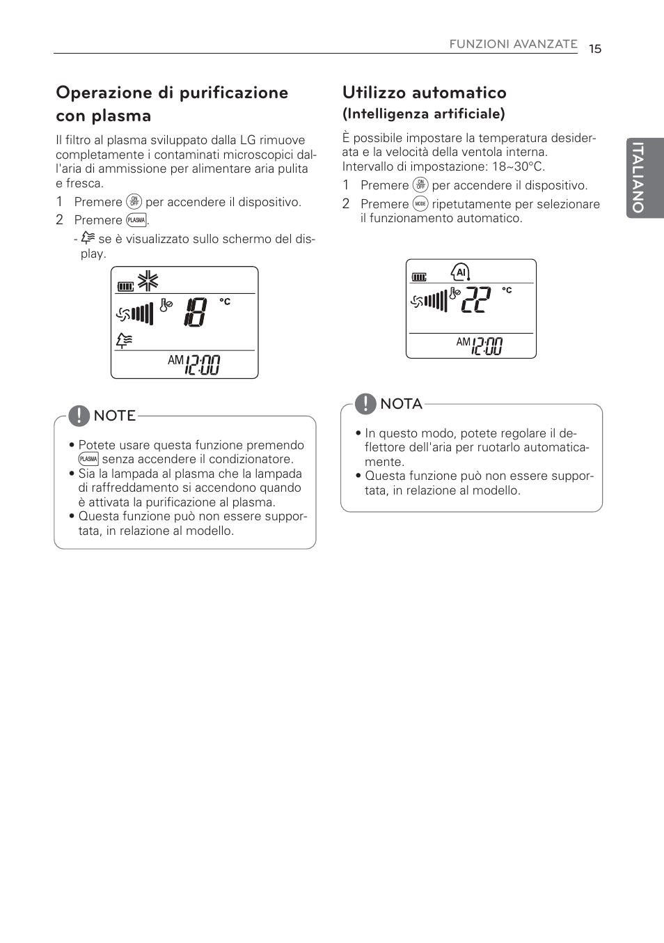 Operazione di purificazione con plasma, Utilizzo automatico | LG MS07AQ User Manual | Page 37 / 221