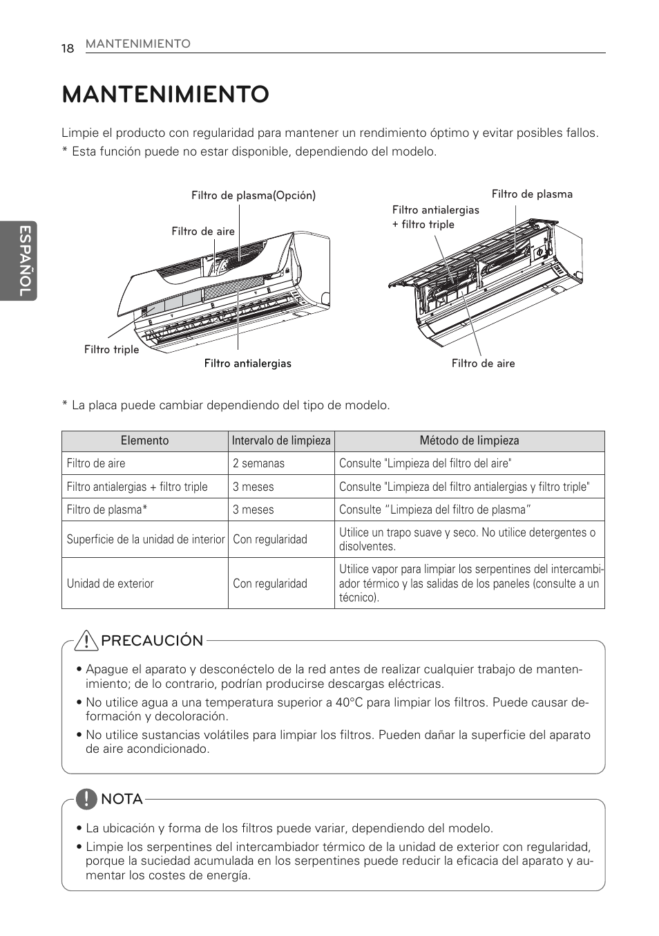 Mantenimiento | LG MS07AQ User Manual | Page 62 / 221