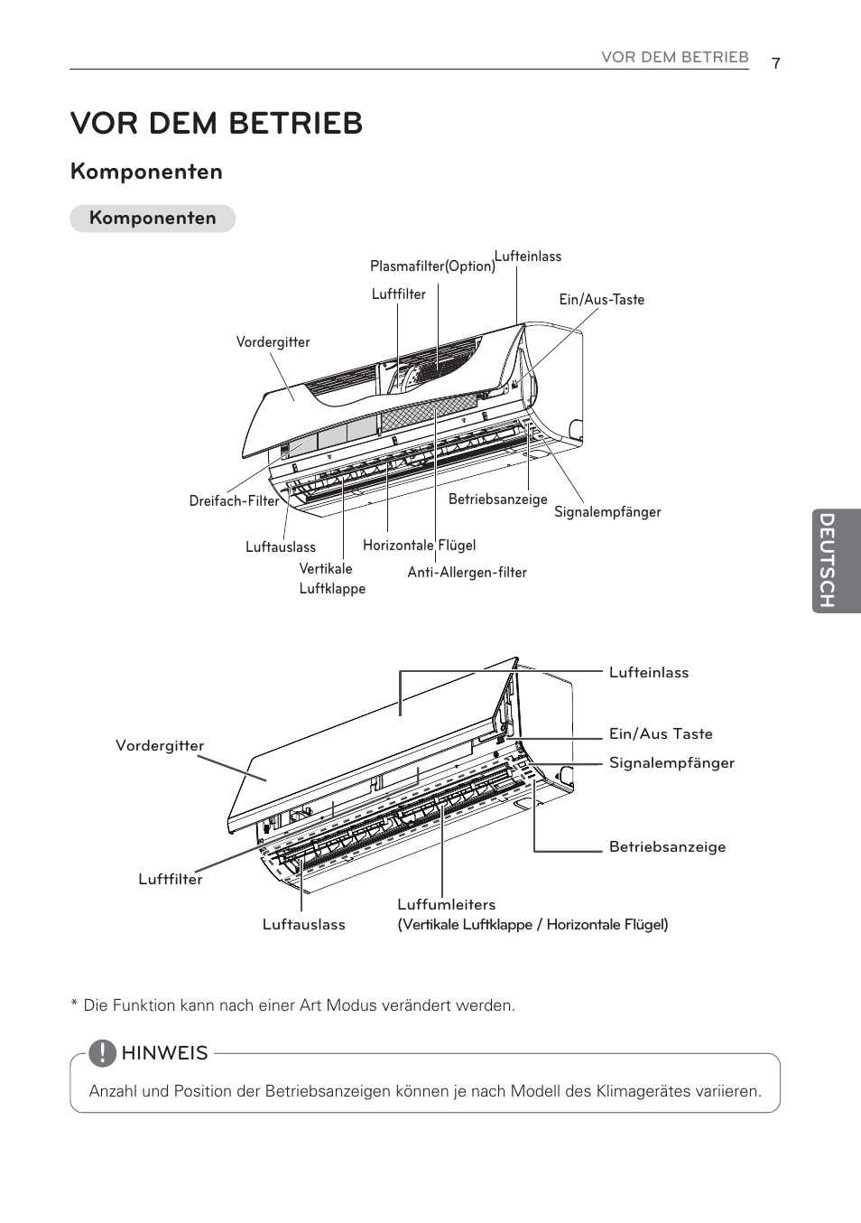 Vor dem betrieb, Komponenten | LG MS07AQ User Manual | Page 95 / 221