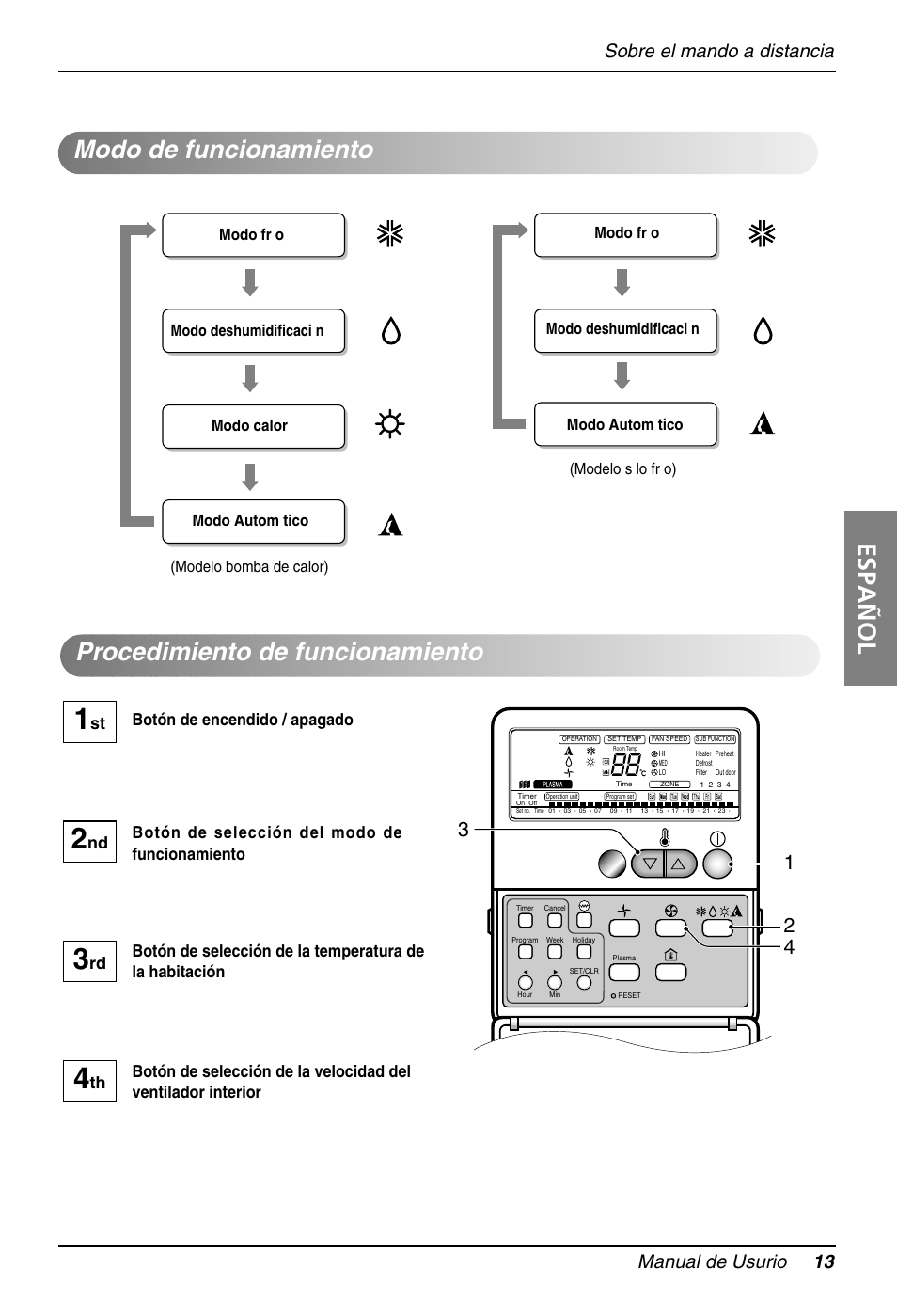 Español, Sobre el mando a distancia manual de usurio 13 | LG B42AH User Manual | Page 13 / 33